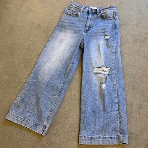 Bayaes - Distressed Wide Leg Jeans -  Light Wash - Size 27 - Cropped Petite